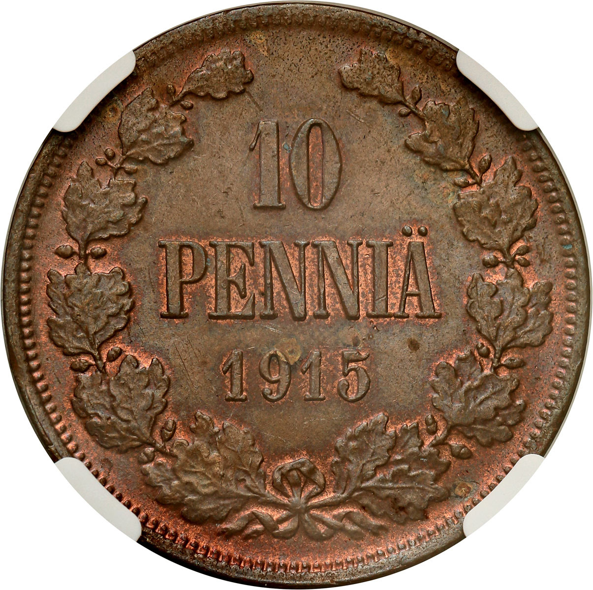 Rosja / Finlandia. Mikołaj II. 10 pennia 1915, Helsinki NGC MS63 BN